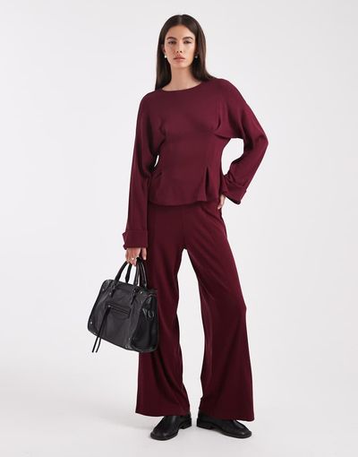 ASOS DESIGN ASOS DESIGN fine knit wide leg pants in dark cherry-Red