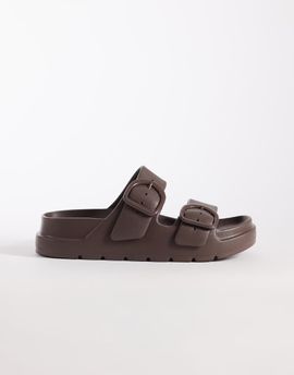 ASOS DESIGN ASOS DESIGN Finn double buckle slides in chocolate-Brown
