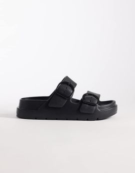 ASOS DESIGN ASOS DESIGN Finn flatform double buckle slides in black