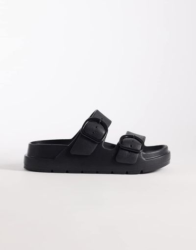 ASOS DESIGN ASOS DESIGN Finn flatform double buckle slides in black