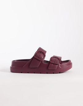 ASOS DESIGN ASOS DESIGN Finn flatform double buckle slides in burgundy-Red