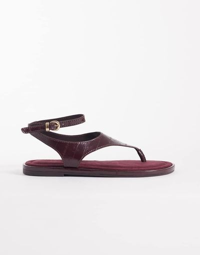 ASOS DESIGN ASOS DESIGN Finsbury toe post sandals with ankle straps in burgundy-Black