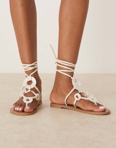 ASOS DESIGN ASOS DESIGN Fiona trim tie leg flat sandals in white