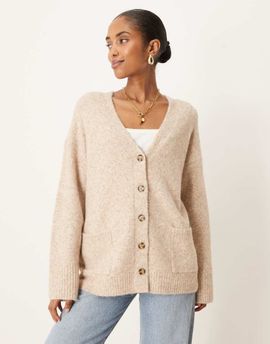 ASOS DESIGN ASOS DESIGN fisherman rib boyfriend cardigan in oatmeal-Neutral