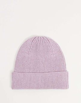 ASOS DESIGN ASOS DESIGN fisherman ribbed beanie hat in polyester in lilac - PURPLE