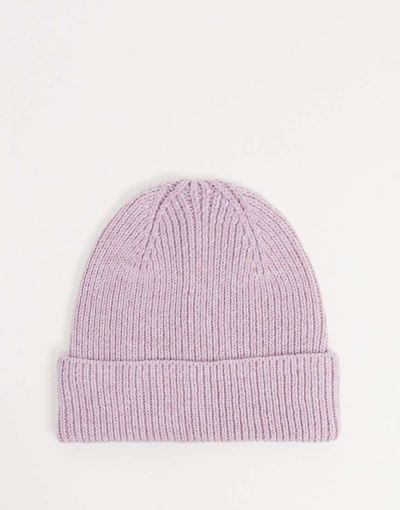 ASOS DESIGN ASOS DESIGN fisherman ribbed beanie hat in polyester in lilac - PURPLE