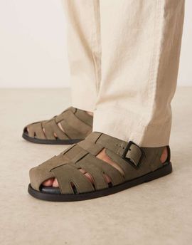 ASOS DESIGN ASOS DESIGN fisherman sandals in khaki suede-Green