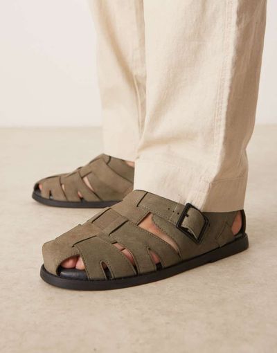 ASOS DESIGN ASOS DESIGN fisherman sandals in khaki suede-Green
