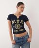 ASOS DESIGN ASOS DESIGN fitted v neck raglan sleeve T-shirt with NYC graphic in navy-Blue - 1