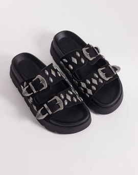 ASOS DESIGN ASOS DESIGN Flair boho studded sandals in black suedette