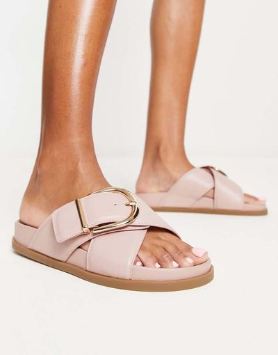 ASOS DESIGN ASOS DESIGN Flash buckle cross vamp flat sandals in pink