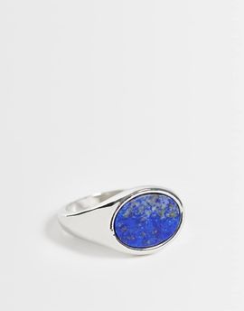 ASOS DESIGN ASOS DESIGN flat blue lapis stone signet ring in silver