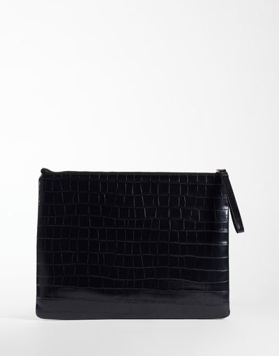 ASOS DESIGN ASOS DESIGN flat portfolio clutch bag in black croc