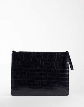 ASOS DESIGN ASOS DESIGN flat portfolio clutch in black croc