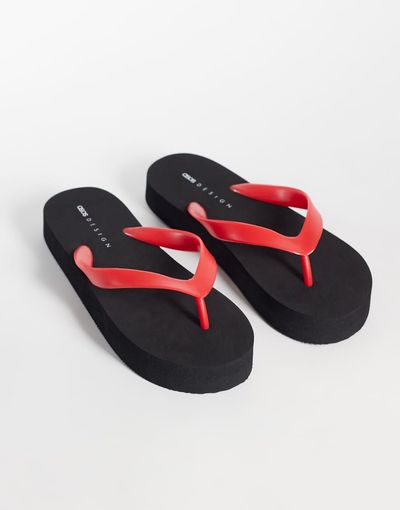 ASOS DESIGN ASOS DESIGN Flavio flip flops in black and red-Multi