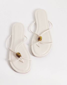 ASOS DESIGN ASOS DESIGN Fleur skinny strap toe thong sandals with amber bead in white