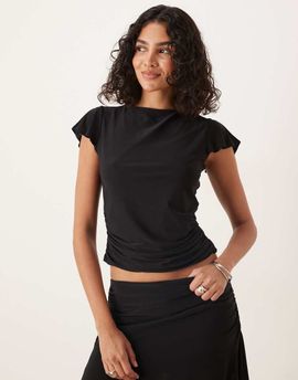 ASOS DESIGN ASOS DESIGN floaty top with cap sleeves and ruched under bust in black - part of a set