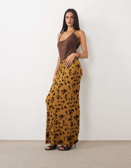 ASOS DESIGN ASOS DESIGN flocked mesh low rise maxi skirt in floral - part of a set-Green