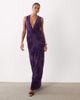 ASOS DESIGN ASOS DESIGN flocked mesh plunge neck gathered waist maxi dress in purple - 1