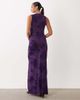 ASOS DESIGN ASOS DESIGN flocked mesh plunge neck gathered waist maxi dress in purple - 4