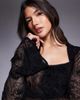 ASOS DESIGN ASOS DESIGN flocked open square neck mini dress with fluted sleeve detail in black - 4