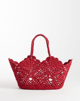 ASOS DESIGN ASOS DESIGN floral crochet grab handle tote bag in cherry red-Blue