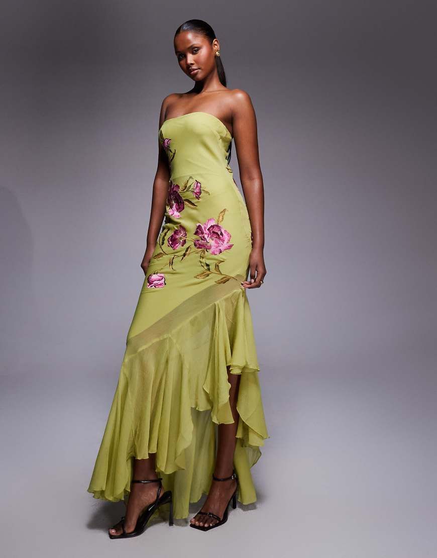 asos green asymmetric dress DESIGN Size:0 USA Featuring a plunge neck TRAIN Line & Dot Arlo