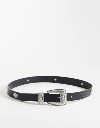 ASOS DESIGN ASOS DESIGN floral studded faux leather belt with silver buckle in black