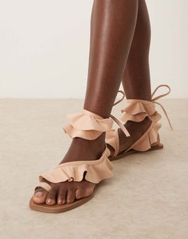 ASOS DESIGN ASOS DESIGN Flourish frill flat sandals in blush-pink