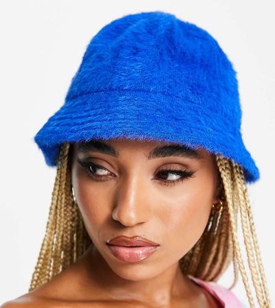 ASOS DESIGN ASOS DESIGN fluffy bucket hat in cobalt blue