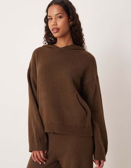 ASOS DESIGN ASOS DESIGN fluffy knit oversized hoodie in chocolate brown - part of a set