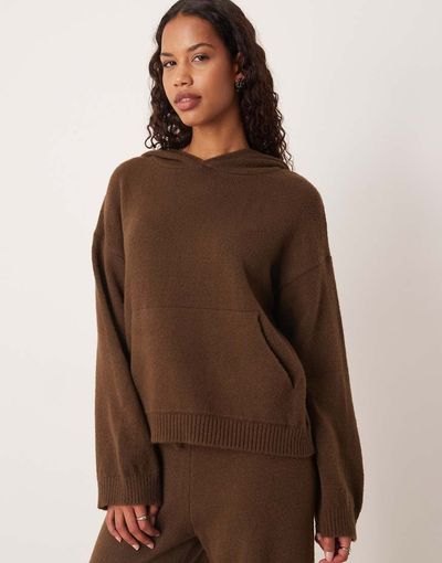 ASOS DESIGN ASOS DESIGN fluffy knit oversized hoodie in chocolate brown - part of a set
