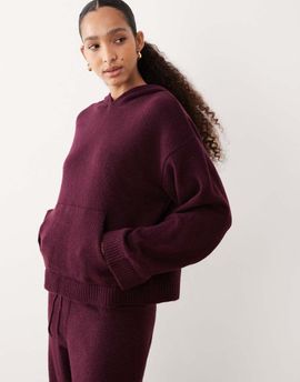 ASOS DESIGN ASOS DESIGN fluffy knit oversized hoodie in plum - part of a set-Red