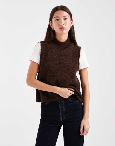 ASOS DESIGN ASOS DESIGN fluffy knit tank top with high neck in brown