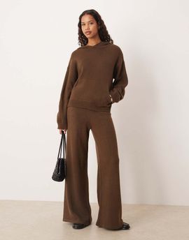 ASOS DESIGN ASOS DESIGN fluffy knit wide leg pants in chocolate brown - part of a set