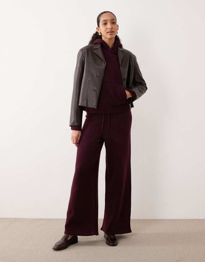 ASOS DESIGN ASOS DESIGN fluffy knit wide leg pants in plum - part of a set-Red