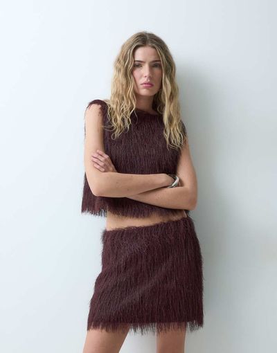 ASOS DESIGN ASOS DESIGN fluffy mini skirt in burgundy-RED