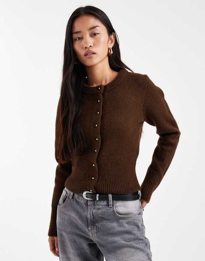 ASOS DESIGN ASOS DESIGN fluffy neat fit knit cardigan-Brown