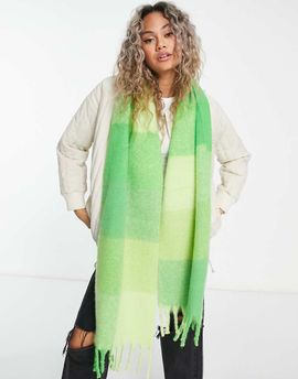 ASOS DESIGN ASOS DESIGN fluffy tassel scarf in green oversized check