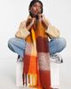 ASOS DESIGN ASOS DESIGN fluffy tassel scarf in orange oversized check-Brown - 1