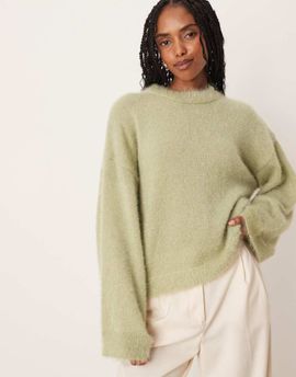 ASOS DESIGN ASOS DESIGN fluffy wide sleeve knit sweater in green