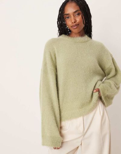 ASOS DESIGN ASOS DESIGN fluffy wide sleeve knit sweater in green
