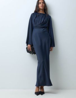 ASOS DESIGN ASOS DESIGN flute sleeve draped maxi dress in navy