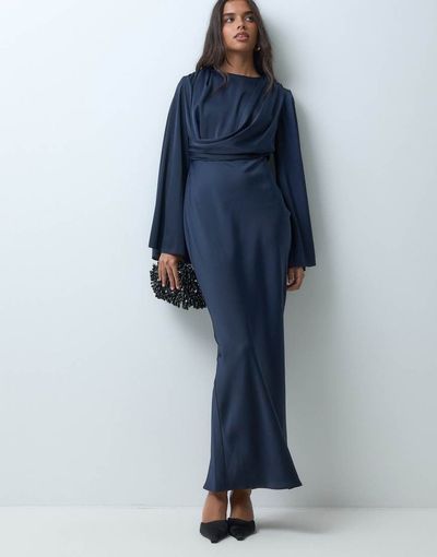 ASOS DESIGN ASOS DESIGN flute sleeve draped maxi dress in navy