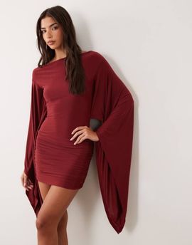 ASOS DESIGN ASOS DESIGN flute sleeve mini dress in wine-Gray