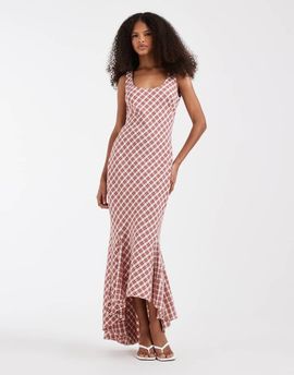 ASOS DESIGN ASOS DESIGN fluted hem maxi dress in red plaid