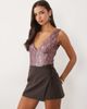 ASOS DESIGN ASOS DESIGN foiled lace plunge bodysuit in burgundy-RED - 1
