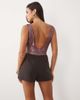 ASOS DESIGN ASOS DESIGN foiled lace plunge bodysuit in burgundy-RED - 4