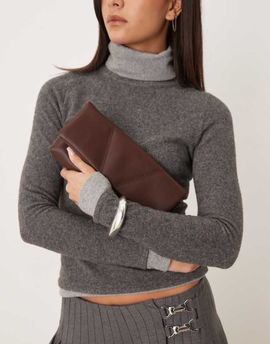 ASOS DESIGN ASOS DESIGN fold-over clutch grab bag in brown-Black