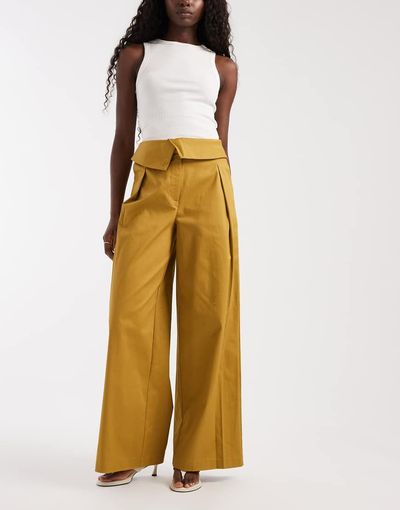 ASOS DESIGN ASOS DESIGN fold over waist pants in dried tobacco-Brown